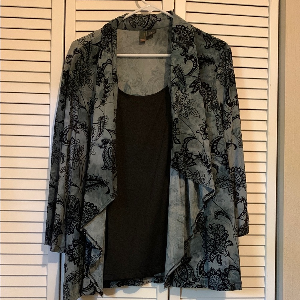 Gray and Black Floral dress blazer with attached shirt